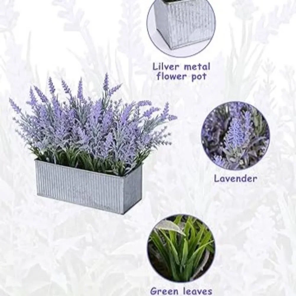 Faux Lavender Plant -Silver Metal Pot NWOT